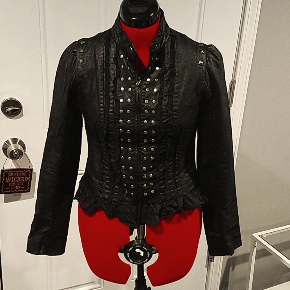 Ryu Embellished Black Moto Jacket, Small